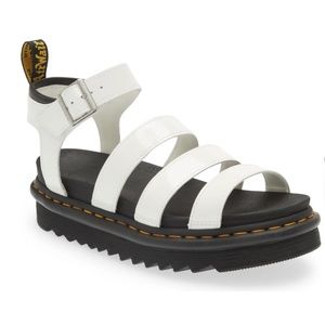 NIB $100 DR. MARTENS Blaire Strap Sandal in White Patent - size 5 UK / 7 US!